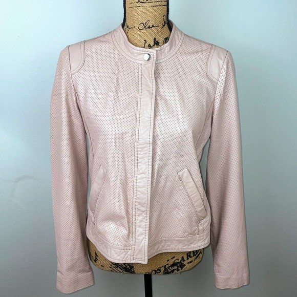REBECCA TAYLOR Perforated Lamb Leather Bomber Moto Zip Up Pink Jacket Women's 8 - Picture 2 of 12